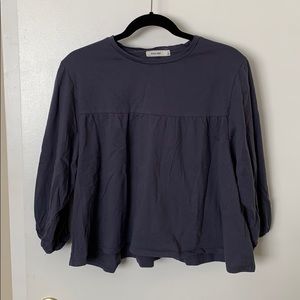 Steel blue bubble sleeve crop tee